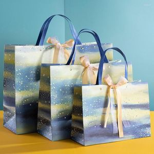 Geschenkwikkeling 6 stks Bright Starry Bag Diy Handmade Paper Birthday Feestelijke feestartiket Tote Decoratie -accessoires