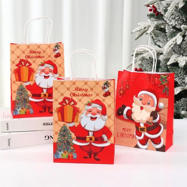 Emballage cadeau 6pcs Sac de Noël avec poignées Sacs en papier Kraft Candy Cookie Présent Joyeux Décorations pour la maison 2024