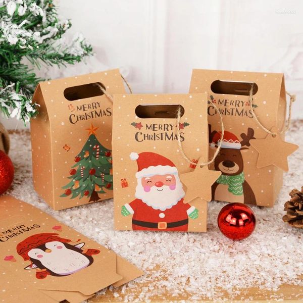 Cadeau cadeau 6pcs bonbons de Noël boîte de papier kraft père noël wapiti biscuits sacs d'emballage pour l'année fête de noël décor enfants faveurs navidad