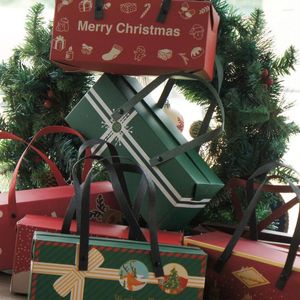 Confezione regalo 6 pezzi Ghirlanda natalizia Scatola di carta stile fiocco verde con manico Rotolo Torta Caramelle Biscotto Cioccolato Confezione Anno