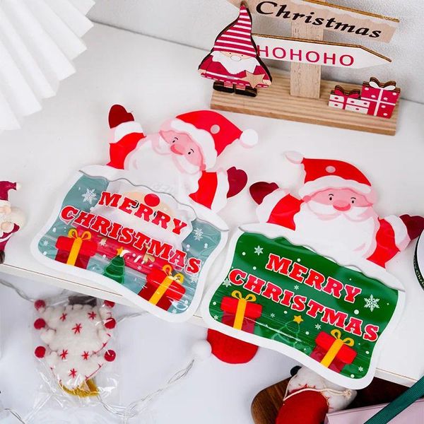 Enveloppe-cadeau 6pcs Sacs de bonbons en plastique de Noël Carton Santa Claus / Snowman Biscuit Sac pour 2024 Navidad Party Gifts Packaging Supplies
