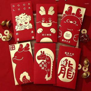 Enveloppe-cadeau 6pcs mignon Dragon Year Hongbao Red Enveloppes pour 2024 Sprival Packet Packet Lucky Money Packets Cartoon Sac de dessin animé