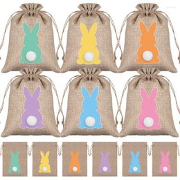 Cadeau cadeau 6pcs sac de lin de pâques fête de printemps sacs d'emballage de biscuits de bonbons pochette d'anniversaire pour enfants
