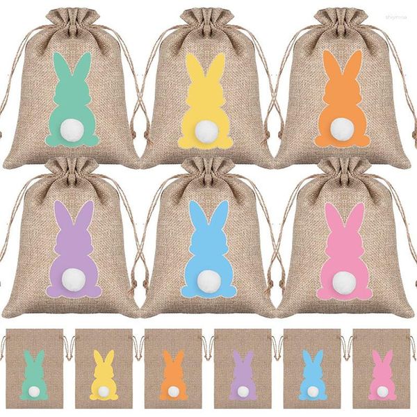 Cadeau cadeau 6pcs sac de lin de pâques fête de printemps sacs d'emballage de biscuits de bonbons pochette d'anniversaire pour enfants