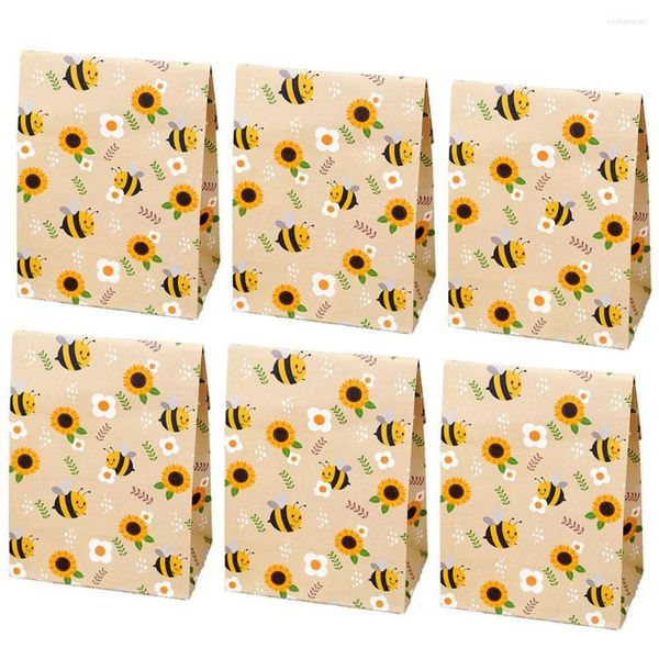 Papel de regalo 6 piezas Honey Bee Bags Bumble Theme Party Candy Favor para niños Honeybee Birthday S Baby Shower Supplies