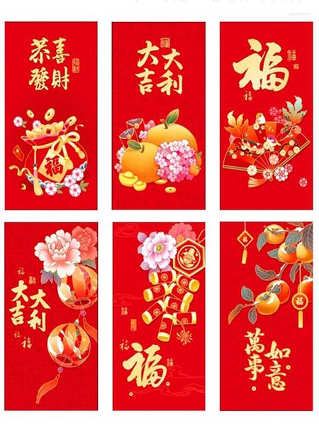 Emballage cadeau 6 pièces Hongbao chinois rouge enveloppe année argent sac printemps Festival chanceux poche fête mariage fournitures