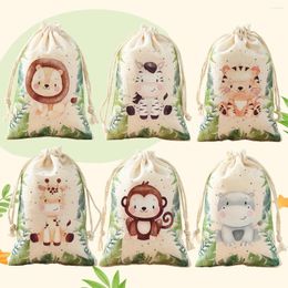 Enveloppe cadeau 6pcs Jungle Animal Candy Sac à crampons d'anniversaire de mariage décor de mariage Kids Wild One Baby Shower Sack Emballage