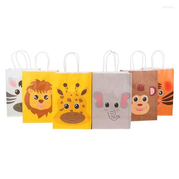 Cadeau cadeau 6pcs Jungle Safari Animaux Anniversaire Fête Lion Tigre Papier Sac De Bonbons Enfants Biscuits Sacs D'emballage Bébé Douche Décor Fournitures