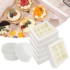 Envoltura de regalo 6 unids Kraft Cupcake Holder con revestimientos 12 Count Paper Muffin Box Postre Embalaje para la fiesta de cumpleaños de la boda