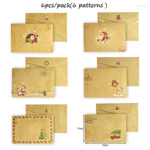 Geschenkwikkeling 6pcs Kraft Paper Envelop Letter Schrijvingen Papieren Xmas Envelops Wedding Party Uitnodiging Kerstmis enveloppen Tassen