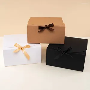 Emballage cadeau 6pcs Kraft Blanc Boîte noire avec ruban Biscuits au chocolat Gâteau Paquet Fête d'anniversaire Mariage Baby Shower Décoration