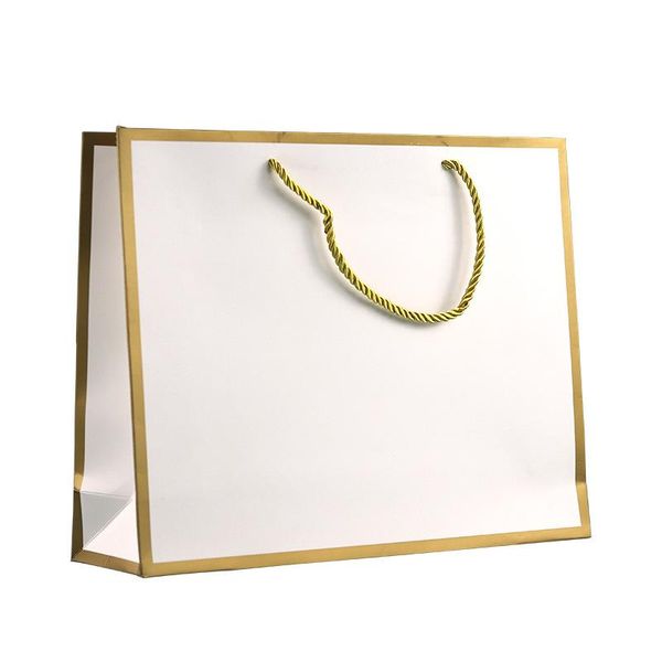 Envoltura de regalo 6 unids Bolsas de compras de lujo para ropa Tienda de comestibles Papel de borde de oro blanco con asa Cumpleaños Fiesta de boda Regalo