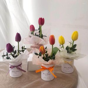 Cadeau cadeau 6pcs mini boîte de fleurs bouquet unique tulipe câlin seau rose rond fête des mères