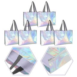 Geschenkverpakking 6-delige verpakkingstas Holografische tassen Herbruikbare feestwinkel Iriserende draagtasverpakking Welkom Zilver Inpakfolie Goodie 230701