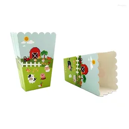 Enveloppe cadeau 6pcs Popcorn Box Favor Chips Conteners for Kids Farm Animals Cow Piggy Mouton Birthday Party Baby Shower Decoration Supplies