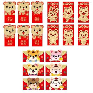 Emballage cadeau 6 pièces enveloppes rouges paquet mignon tigre chinois printemps Festival enveloppe chanceux argent pour année anniversaire mariage