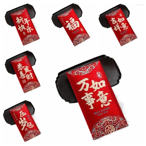 Envoltura de regalos 6pcs/set 2024 envolvente rojo año tradicional chino año de la suerte sobres de estilo esbelto boda de bolsillo