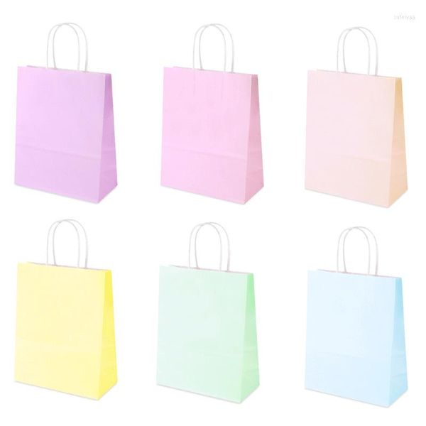 Cadeau cadeau 6pcs / set bricolage macarons sac en papier de couleur avec poignées sacs à provisions festival emballage kraft