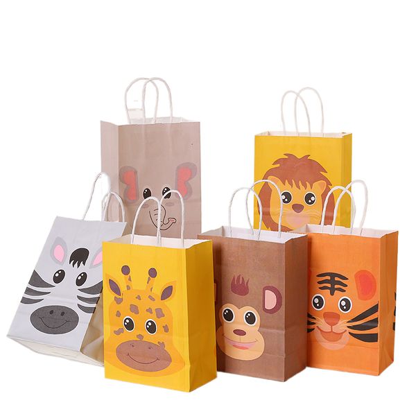 Papel de regalo 6 unids/set Moda Jungle Safari Animal Zoo Happy Birthday Party Paper Candy Bag para niños Galletas Bolsas de embalaje TC100 221202