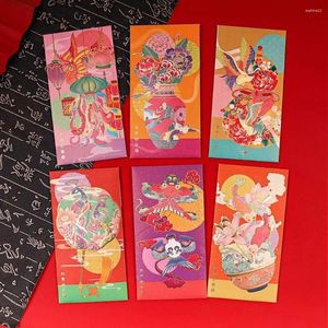 Enveloppe-cadeau 6pcs / Réglez l'année de dragon rouge enveloppe lotus motif décorations chinoises sac de fonds sac bronzing poche de paon