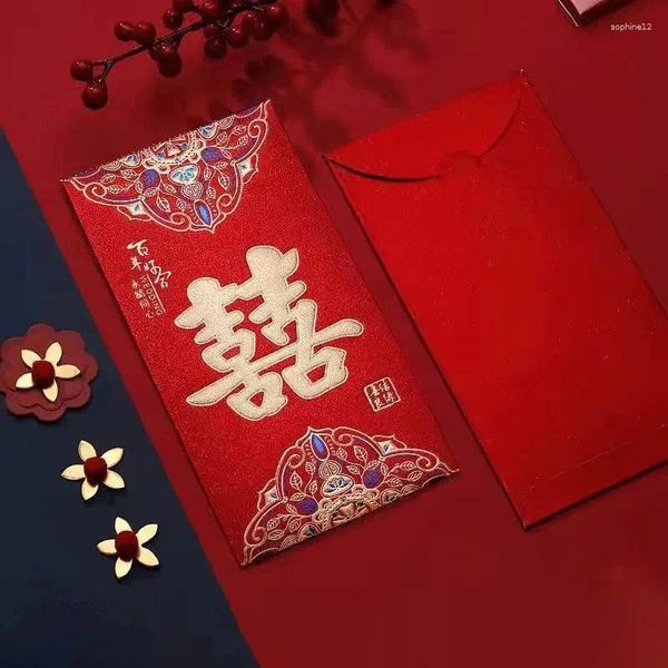 Envoltura de regalo 6pcs/set suministros de boda palabra china xi bolsillo rojo para el dinero de la suerte sobres de ceremonia universal