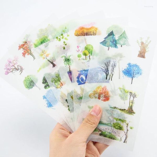 Emballage cadeau 6 feuilles/lot forêt plantes paysage papier autocollant décoration autocollants bricolage pour artisanat journal Scrapbooking planificateur étiquette