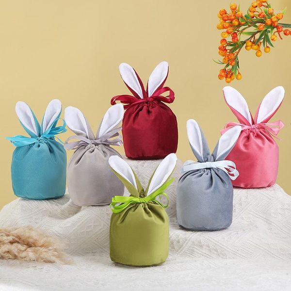 Emballage cadeau 7 couleurs oreilles de pâques velours cravate mariage mignon décoration créative couleur bloc Suger boîtes bonbons sacs