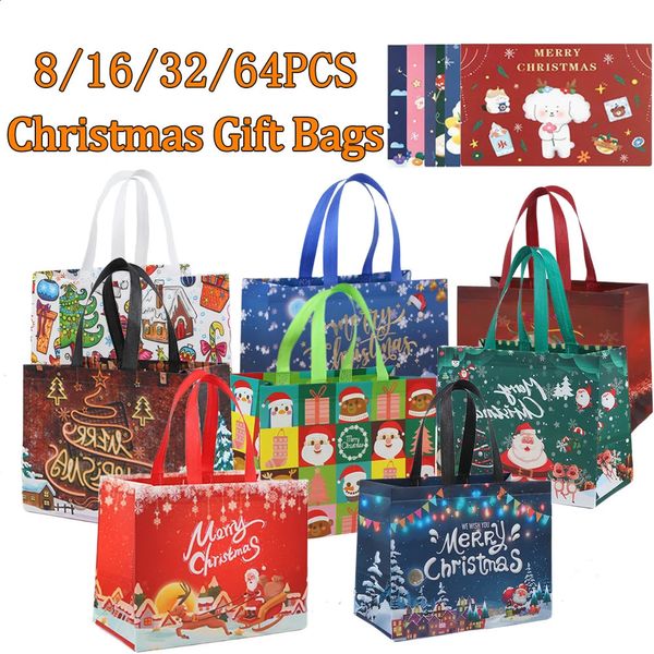 Cadeau Wrap 8-64 Set Sacs-cadeaux de Noël avec carte de voeux Sac fourre-tout non tissé Santa Sacs à provisions imperméables réutilisables pour les faveurs de fête de Noël 231109