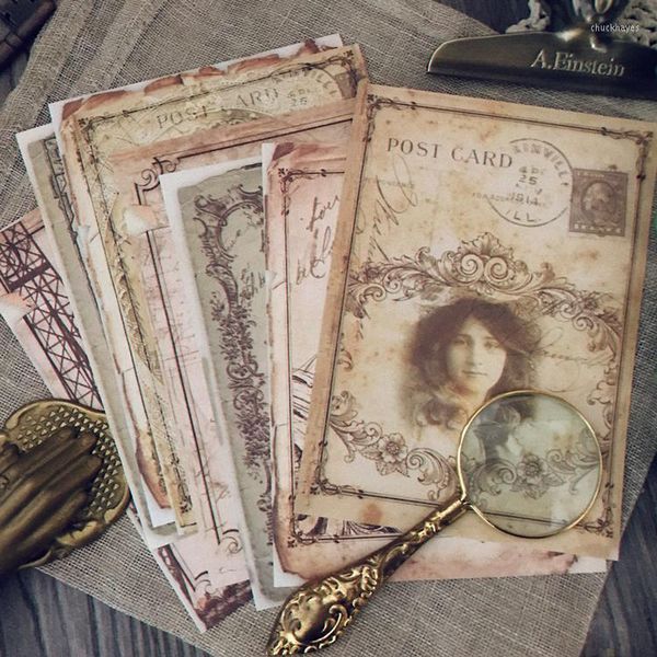 Emballage cadeau 8 feuilles Tim Holtz Lady Pos Junk Journal Ephemera Vintage Sticker Yellow Page DIY Craft Paper Scrapbooking Matériel Fournitures