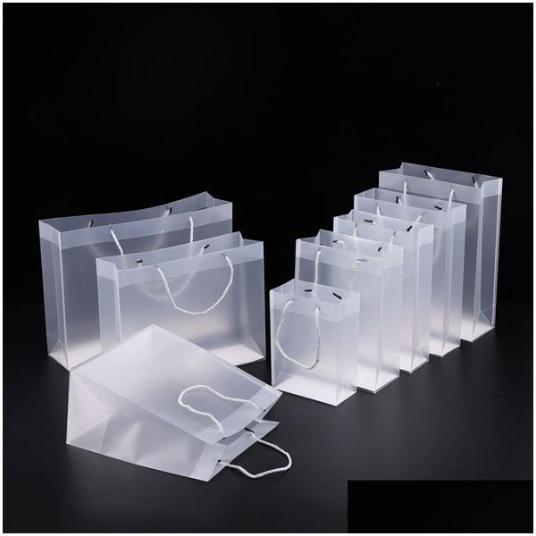 Emballage Cadeau 8 Taille Sacs En Plastique Pvc Givré Avec Poignées Sac Transparent Étanche Sac À Main Clair Party Favors Logo Personnalisé Lx1383 Drop Dhfc5