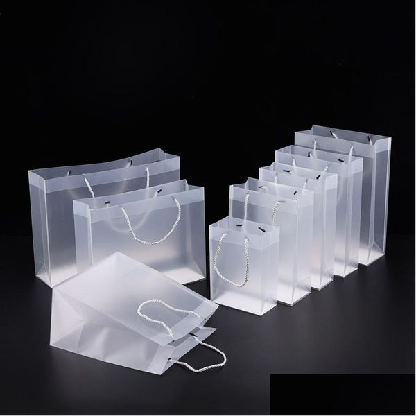 Cadeau Wrap 8 Taille Sacs en plastique PVC givré avec poignées Sac transparent étanche Sac à main clair Faveurs de fête Logo personnalisé Lx1383 Drop Dh47M