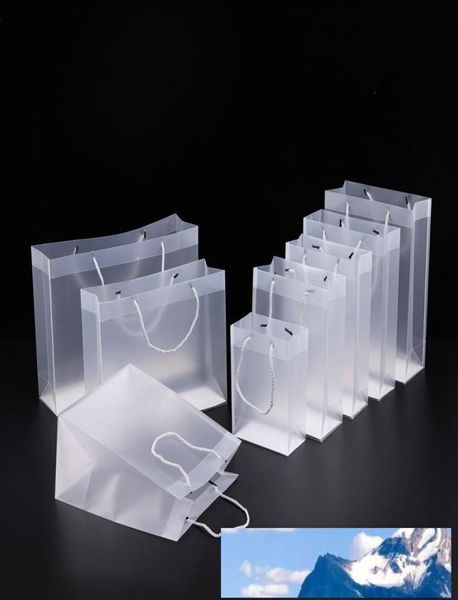 Emballage cadeau Sacs cadeaux en plastique PVC givré de 8 tailles avec poignées, sac à main transparent transparent et transparent, sac de faveurs de fête, logo personnalisé LX132225340