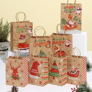 Geschenkwikkeling 8 -stijl Kraft Paper Merry Christmas Bags Santa Claus met handgrepen Kerstmis huidige opbergtas feestartikelen