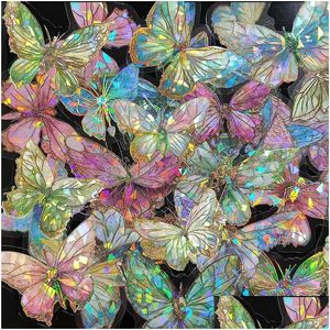 Enveloppe-cadeau 80pcs Butterfly Stickers Clear Bling Bling Glitter Holographic Butterflies Sticker Bk for Scrapbooking Enveloppe Journaling Drop otrph