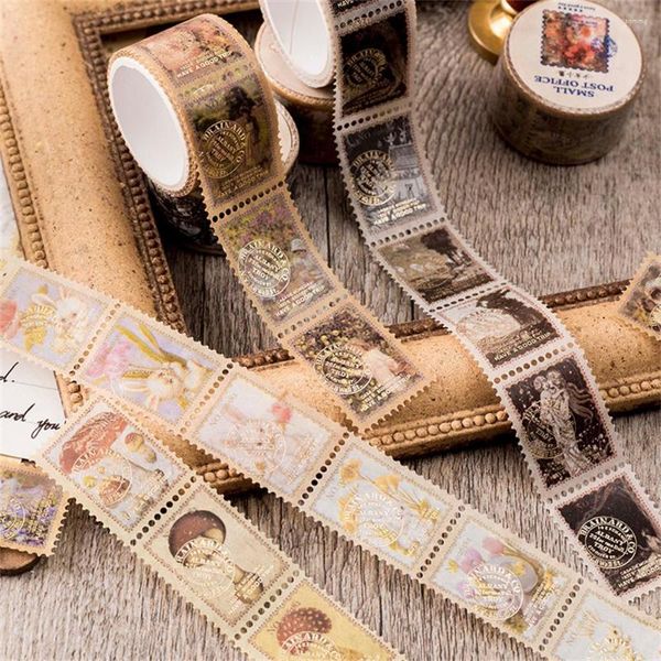 Papel de regalo 80 uds/rollo de cintas de papel Washi con estampado dorado, serie de manualidades Retro DIY, pegatinas decorativas para enmascarar álbumes de recortes, pegatinas decorativas para diario