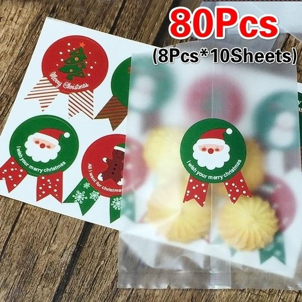 Papel de regalo 80 unids/set etiqueta de Navidad papel adhesivo Paquete de pegatinas de sellado para galletas dulces nueces árbol de Navidad muñeco de nieve