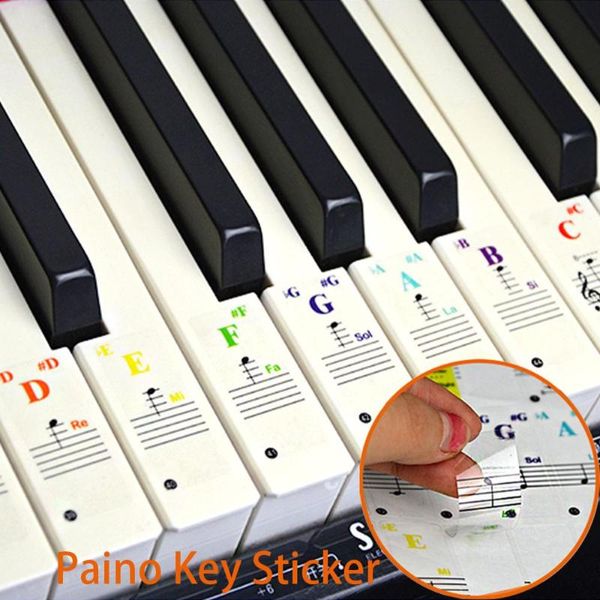 Envoltura de regalo 88/61 Tecla Piano Pegatinas coloridas Etiqueta de notación para rollo de mano Transparente Desmontable Música Calcomanía NotesGift