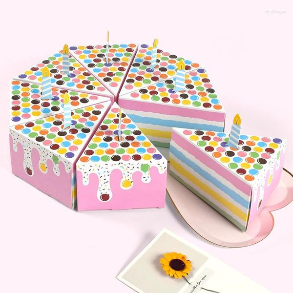 Envoltura de regalo 8 unids Pastel de cumpleaños En forma de caja de dulces Galletas Snack Embalaje Cajas de papel Favores para niños Baby Shower