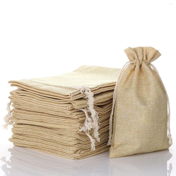 Envoltura de regalo 8 unids Bolsas de cordón de arpillera con sacos de lino Bolsa para favores de boda Bolsas de joyería de fiesta Muslin