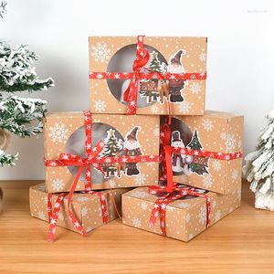 Geschenkverpakking 8 stks Kerst Snoep Cookie Dozen Kraftpapier Doos Jaar Clear Window Verpakking Feestartikelen Kerstman Sneeuwpop Boom Zak