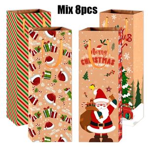 Envoltura de regalo 8 unids Bolsas de papel Kraft Saludos Feliz Navidad Fiesta Vino tinto Embalaje Whisky Cerveza Champán Hogar Decorativo Caja de regalos rectangular 231121