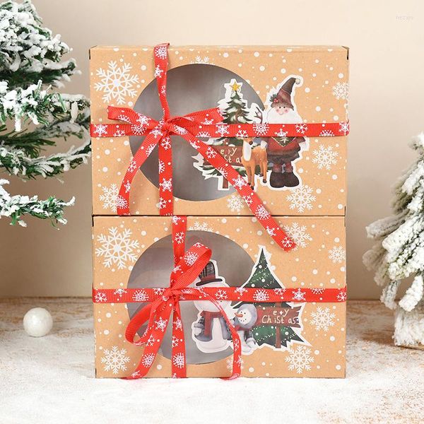 Enveloppe cadeau 8pcs Kraft Paper Christmas Candy Bookie Boîtes avec un sac d'emballage de fenêtre transparente Favors Favors Treat Box Year Decor