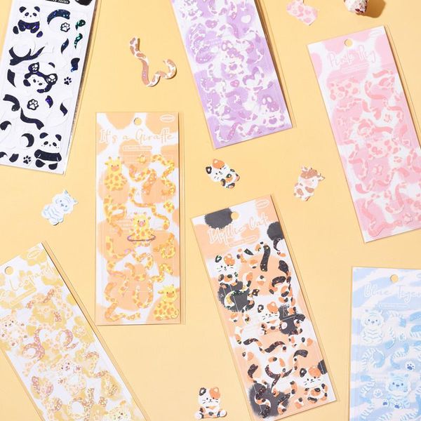 Cadeau cadeau 8pcs / set animal mignon kawaii autocollants scrapbook flash rubans autocollant pour journal journal décoration diy po décor