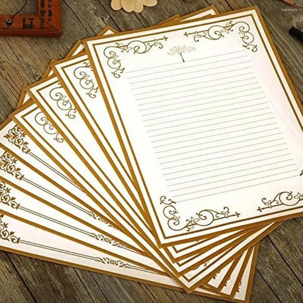 Envoltura de regalo 8 unids / set Lado de encaje Papel Kraft Diseño retro Vintage Forrado Escritura Cartas Carta Papelería Pad