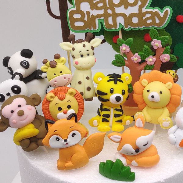 Cadeau cadeau 8pcs1set Jungle Party Cake Topper Safari Animaux Figures Jouets Baby Shower Joyeux anniversaire Picks Thème sauvage 230110