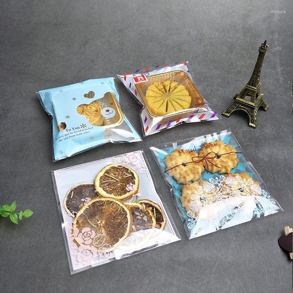Emballage cadeau 95-100pcs Bonbons En Plastique Auto-Adhésif Sacs Cuisson Gâteau Sac Anniversaire Fête De Noël Biscuits Cookies Emballage Décoration
