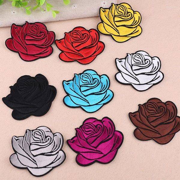 Emballage cadeau 9 pièces/paquet coloré Rose broderie Patch tissu autocollant pour bricolage T-Shirt vêtements sacs décoration réparation étiquette adhésive