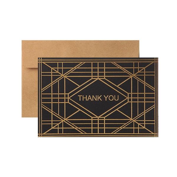 Emballage cadeau A5KA 10pcs cartes de remerciement avec enveloppes géométrique bronzant pliant carte de voeux pour affaires mariage nuptiale bébé douche