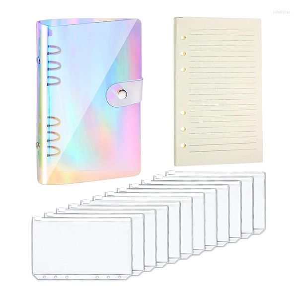 Emballage cadeau A6 transparent en PVC souple pour ordinateur portable planificateur de couverture 6 anneaux dossier à feuilles mobiles système d'enveloppe de budget de trésorerie avec 12 poches PCS