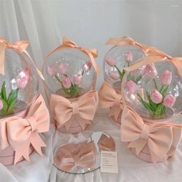 Emballage cadeau Acrylique Bobo Ball avec fleurs artificielles Tulipes Bouquet Boîte pour la Saint-Valentin Petite amie Anniversaire Fleur DIY Kit